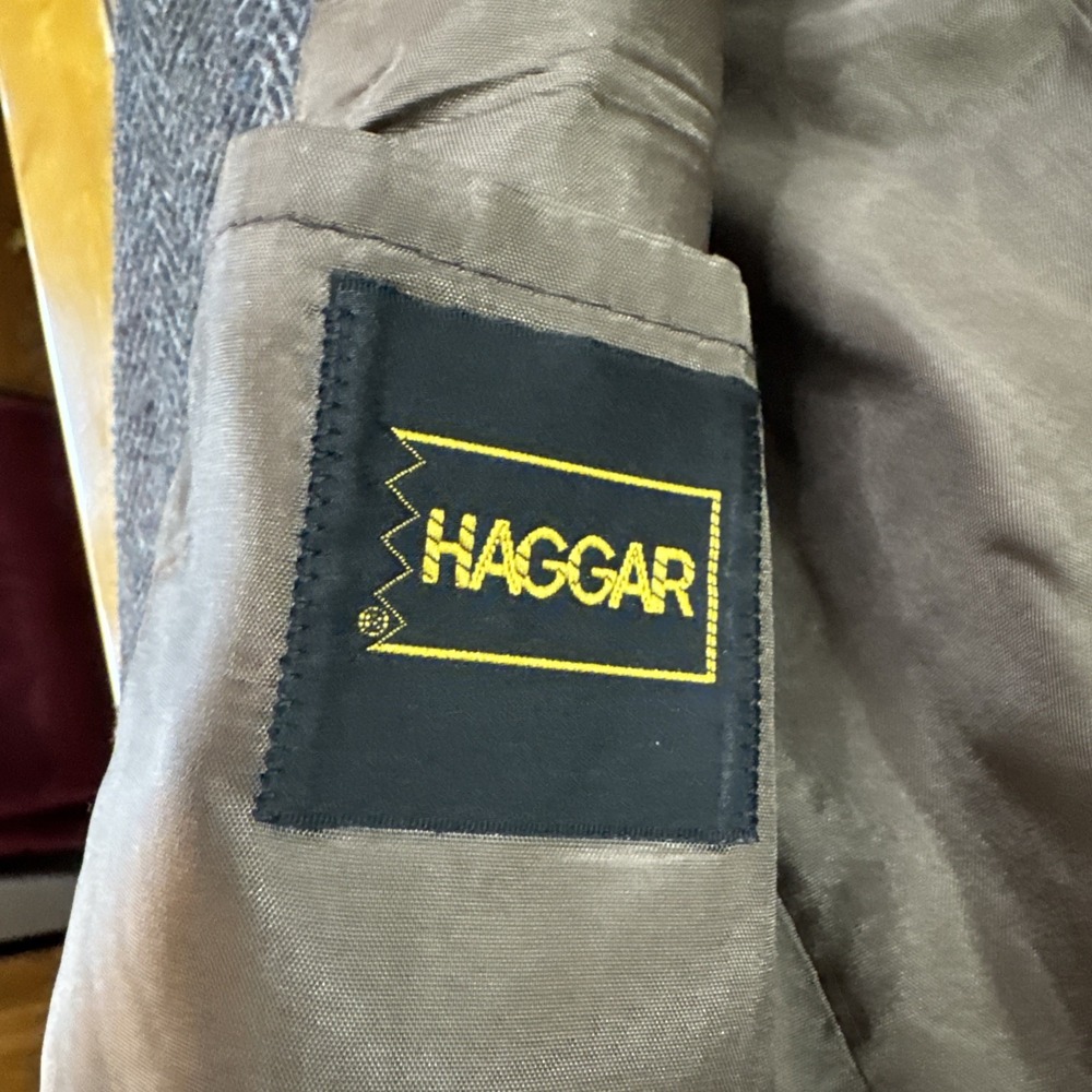 VTG Haggar Mens Gray Donegal Herringbone Tweed Wool Sport Coat Blazer Jacket 42L - Picture 6 of 12